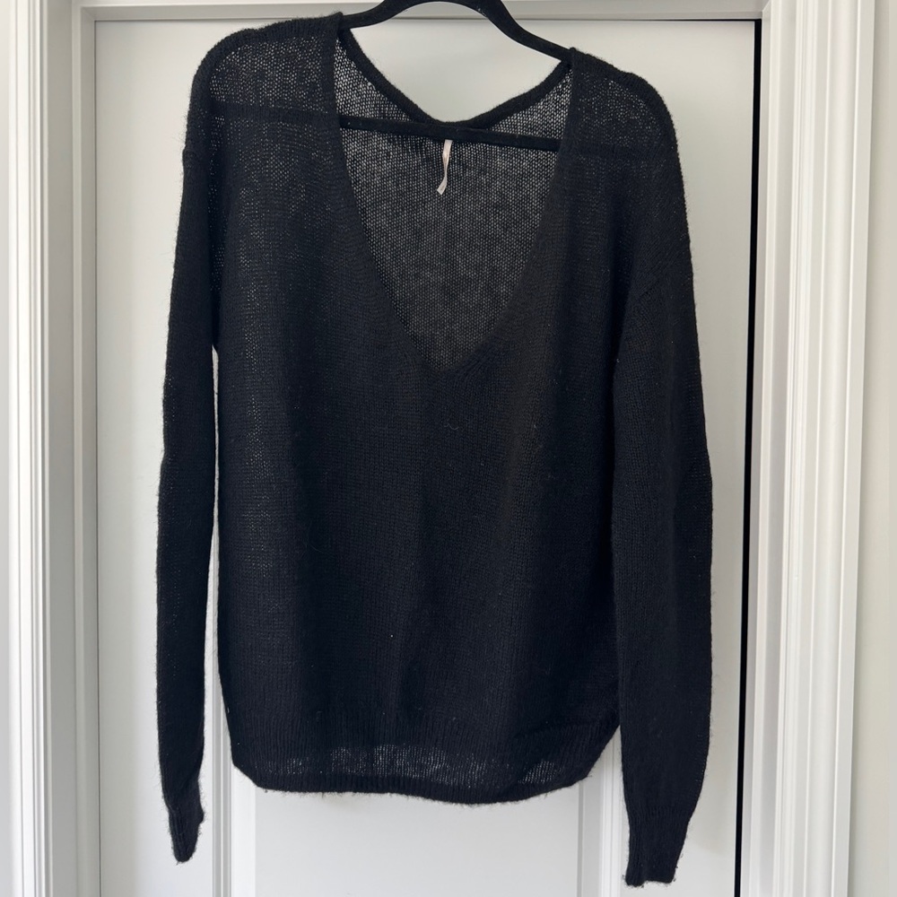 Free People Alpaca and Wool Black V Neck Sweater Oversized size Small